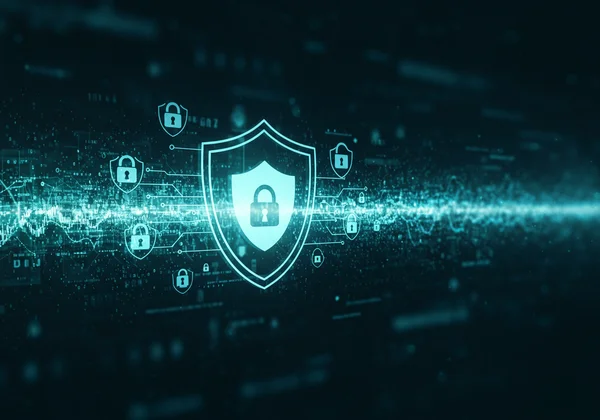 Abstract shield icon protecting digital personal data.