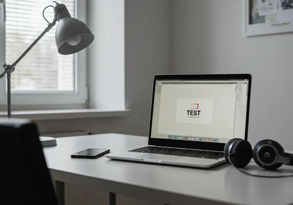 A clean, quiet home office desk with a laptop and no distractions