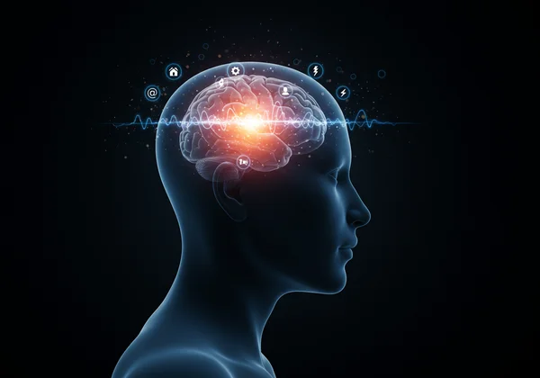 A peaceful sleeping brain recharging, showing neural activity