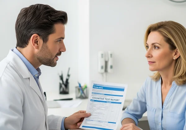 Person discussing cognitive test results with a doctor