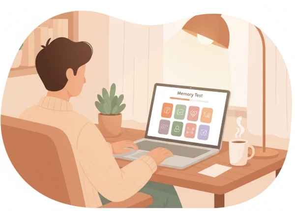 Person taking an online memory test at home